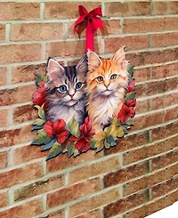 Designocracy Cute Kittens Christmas Wooden Door Hanger Door Decor G. DeBrekht