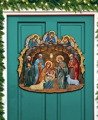 Designocracy Orthodox Nativity Scene Christmas Wooden Door Hanger Door Decor G. DeBrekht