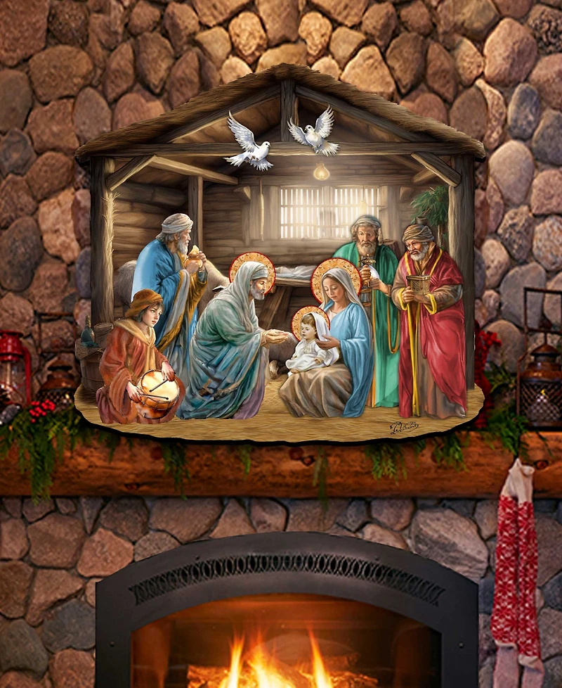 Designocracy Nativity Scene Christmas Wooden Door Hanger Door Decor G. DeBrekht