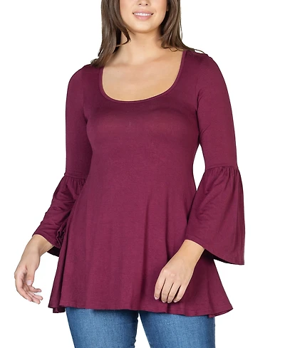 24seven Comfort Apparel Women's Bell Sleeve Flared Tunic Top