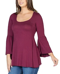24seven Comfort Apparel Women's Bell Sleeve Flared Tunic Top