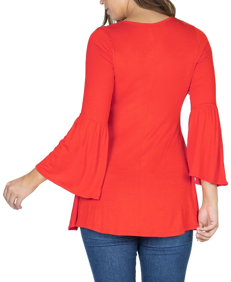 24seven Comfort Apparel Women's Bell Sleeve Flared Tunic Top