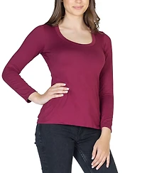 24seven Comfort Apparel Women's Long Sleeve Scoop Neck Top