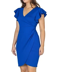 24seven Comfort Apparel Women's V-neck Ruffle Sleeve Knee Length Dress