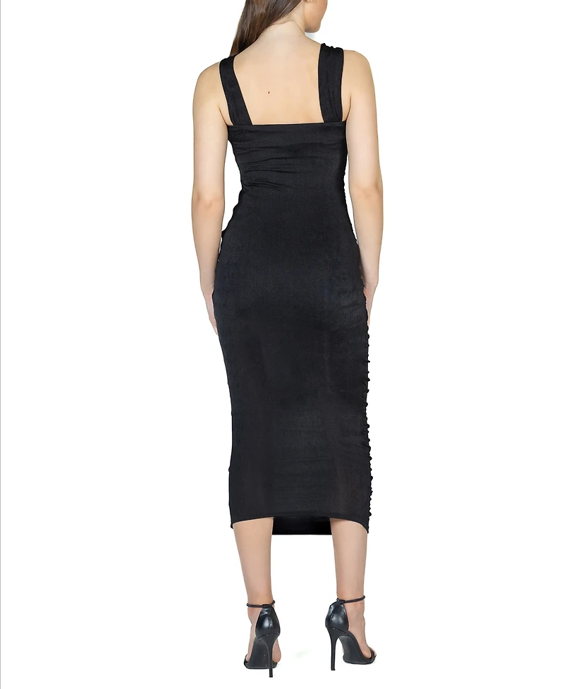 24seven Comfort Apparel Women's Halter Neck Ruched Bodycon Mid Dress