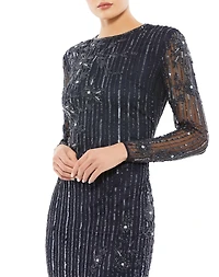 Mac Duggal Women's Embellished High Neck Illusion Long Sleeve Gown