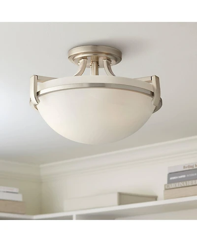 Mallot Vintage Traditional Glam Ceiling Light Semi Flush Mount Fixture Brushed Nickel Metal 13" Wide Marbleized Glass Bowl Shade for Bedroom Kitc
