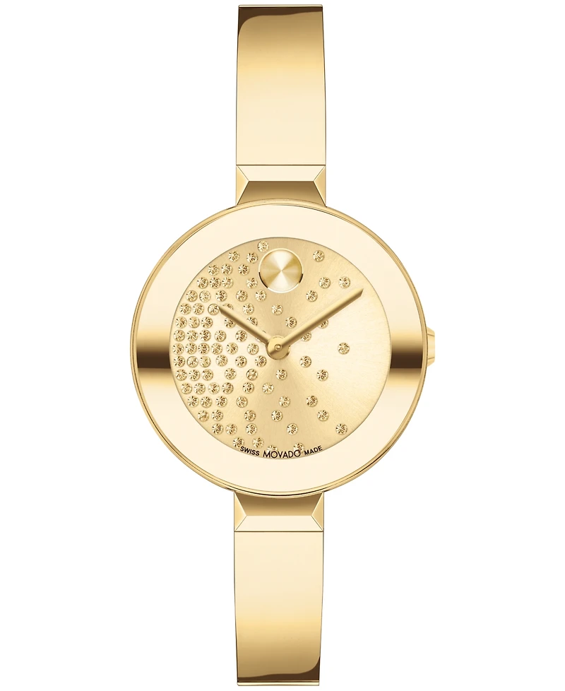 Movado Women's Bold Bangles Swiss Quartz Ionic Plated Light Gold-Tone 2 Steel Watch 28mm