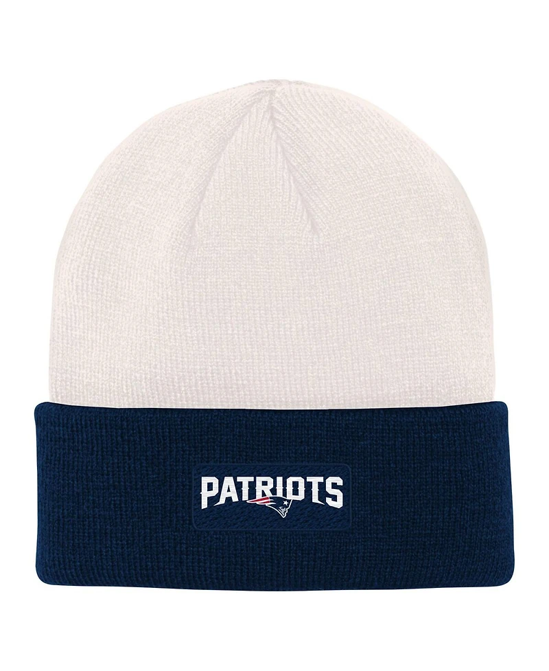 Big Boys and Girls Cream, Navy New England Patriots Bone Cuffed Knit Hat