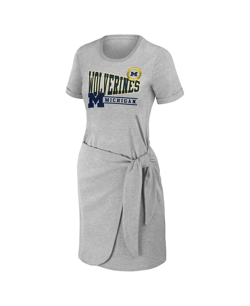 Women's Wear by Erin Andrews Heather Gray Michigan Wolverines Knotted T-shirt Dress
