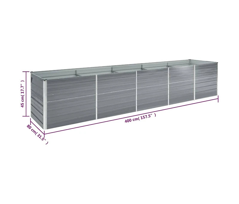 Garden Raised Bed Galvanized Steel 157.5"x31.5"x17.7" Gray