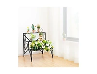3-Tier Metal Plant Stand with Widened Grid Shelf for Porch Garden-Black