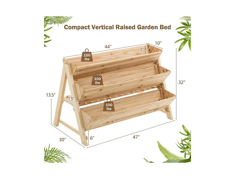 3 Tier Wooden Vertical Raised Garden Bed with Storage Shelf