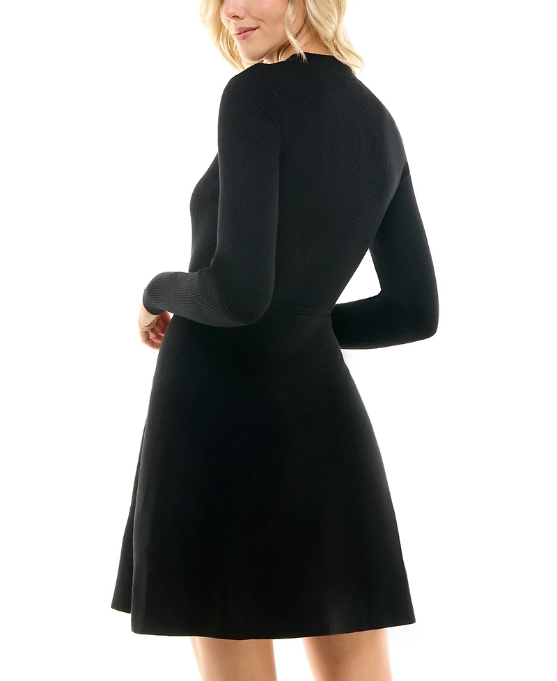Bcx Juniors' Ribbed Mock-Neck Fit & Flare Sweater Dress