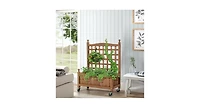 32in Wood Planter Box with Trellis Mobile Raised Bed for Climbing Plant