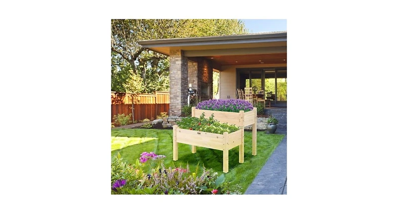 2 Tier Wooden Raised Garden Bed with Legs Drain Holes