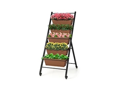5-Tier Vertical Raised Garden Bed with Wheels and Container Boxes