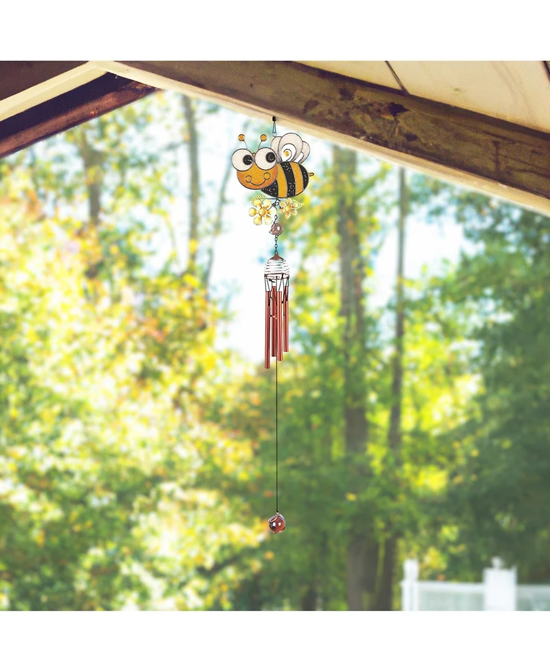 Fc Design 31" Long Yellow Bee Wind Chime with Copper Gem Home Decor Perfect Gift for House Warming, Holidays and Birthdays