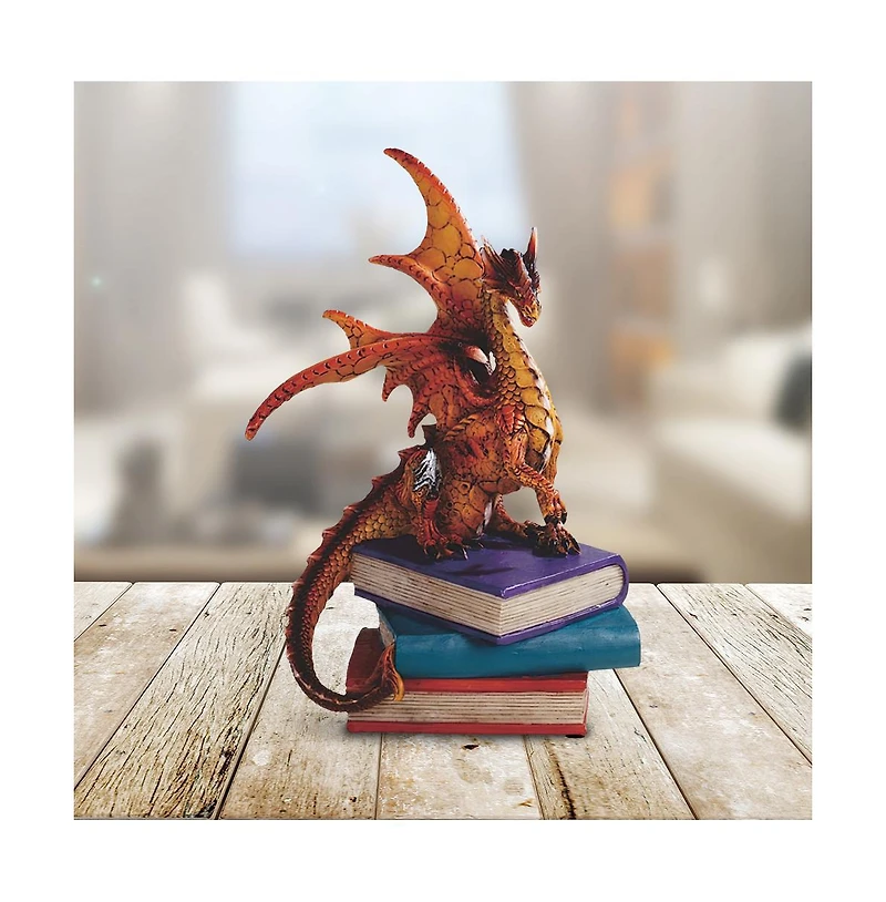 Fc Design 6"H Red/Orange Volcano Dragon Standing on Pile of Books Statue Fantasy Decoration Figurine Home Decor Perfect Gift for House Warming, Holida