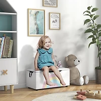 Qaba Kids Toy Box Chest, Lightweight Toy Organizer with Storage, Top Lid, and Side Handles for Nursery Room, Playroom, Bedroom, Aged 3-8 Years Old, 29