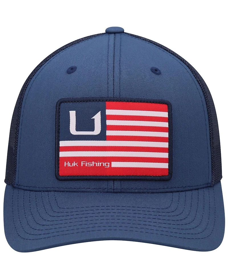 Men's Huk Blue Huks and Bars American Trucker Snapback Hat