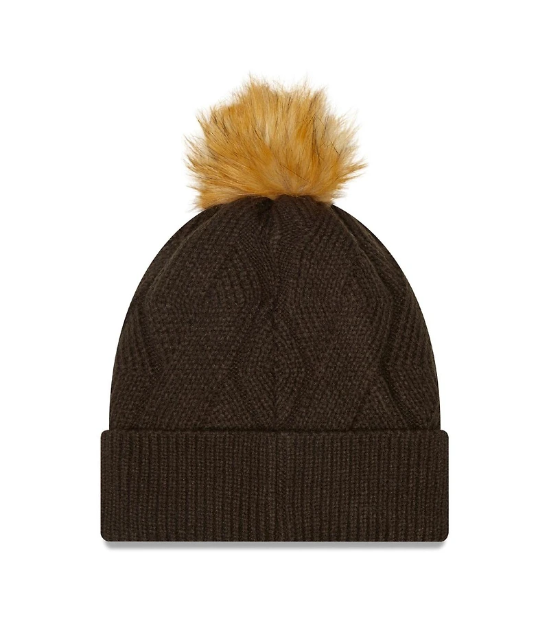 Women's New Era Brown Cleveland Browns Snowy Cuffed Knit Hat with Pom