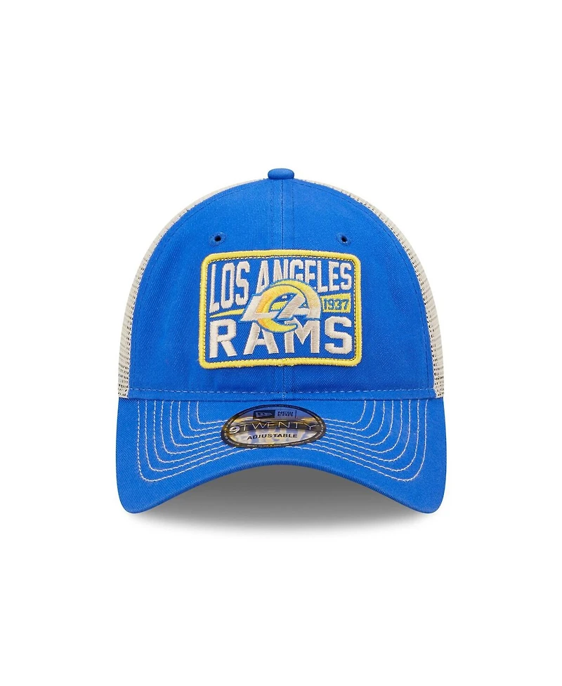 Men's New Era Royal, Natural Los Angeles Rams Devoted Trucker 9TWENTY Snapback Hat