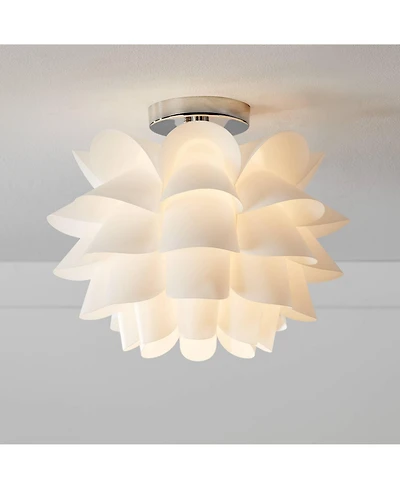 Possini Euro Design Modern Ceiling Light Semi Flush Mount Fixture 15 3/4" Wide White Flower for Bedroom Kitchen Living Room Hallway Bathroom Hous