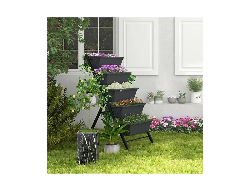 5-Tier Vertical Raised Garden Bed with Wheels and Container Boxes