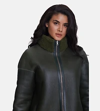 Furniq Uk Women's Fashion Jacket, Silky Green With Curly Wool