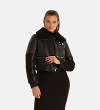Furniq Uk Women's Fashion Jacket, Silky Black With Black Curly Wool