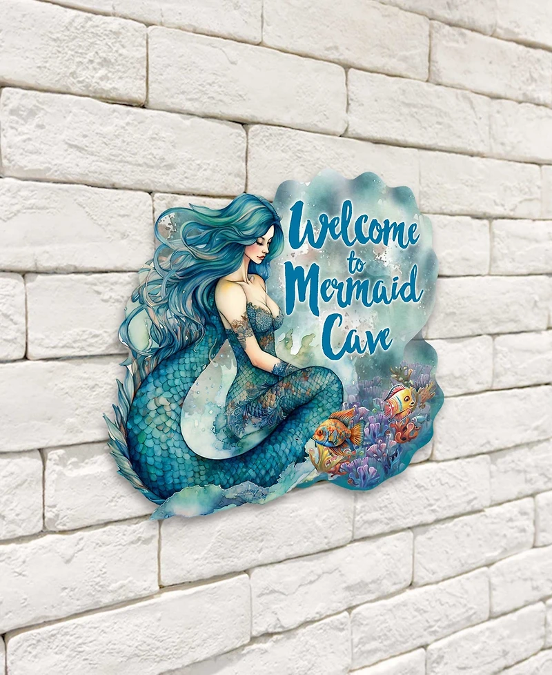 Designocracy Holiday Door Decor Wooden Welcome Sign Welcome to Mermaid Cave G. DeBrekht