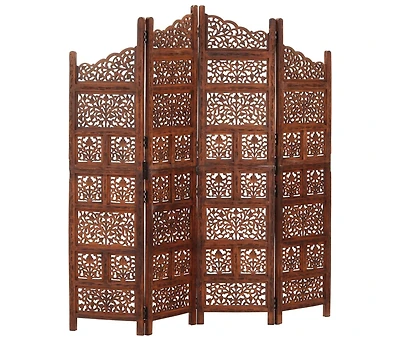 vidaXL Hand carved 4-Panel Room Divider 63"x65" Solid Mango Wood