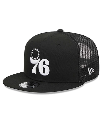 Men's New Era Black Philadelphia 76ers Evergreen 9FIFTY Trucker Snapback Hat