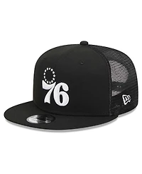 Men's New Era Black Philadelphia 76ers Evergreen 9FIFTY Trucker Snapback Hat