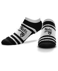 Women's For Bare Feet Brooklyn Nets Block Stripe Fuzzy Ankle Socks