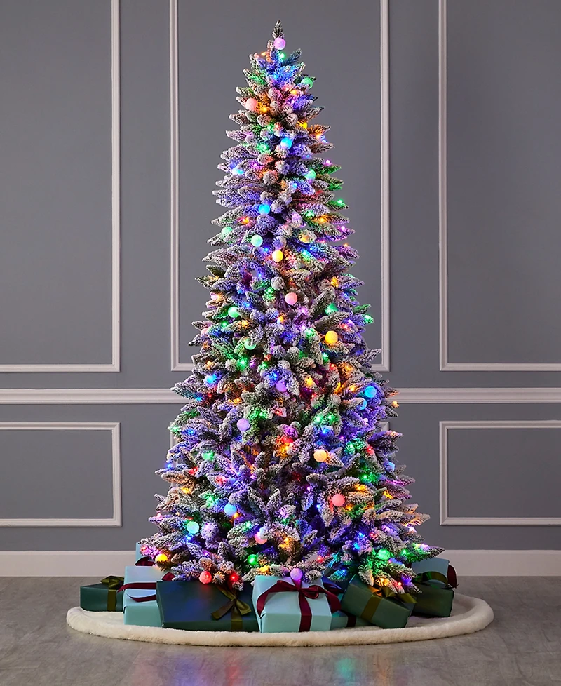 Seasonal Snow Kissed Pine 7.5' Pre-Lit Flocked Pvc Full Tree with Metal Stand, 1117 Tips, 480 Led Lights