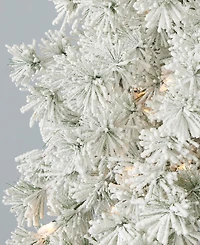 Seasonal Flocked Winter Fir 7.5' Pre-Lit Flocked Hard Needle Tree with Metal Stand 735 Tips, 300 Warm Led Remote, Ez-Connect, Storage Bag