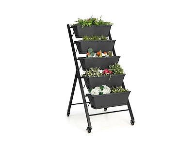 5-Tier Vertical Raised Garden Bed with Wheels and Container Boxes