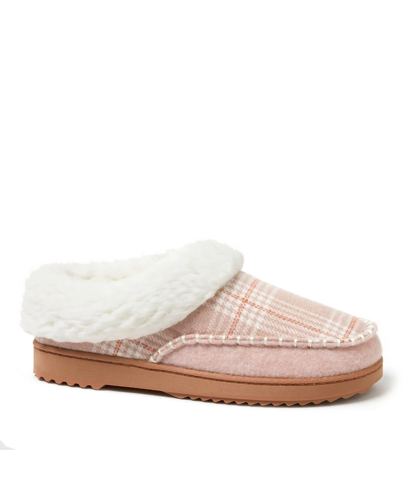 Dearfoams Women's Nyla Felted Plaid Moc Toe Clog Slippers