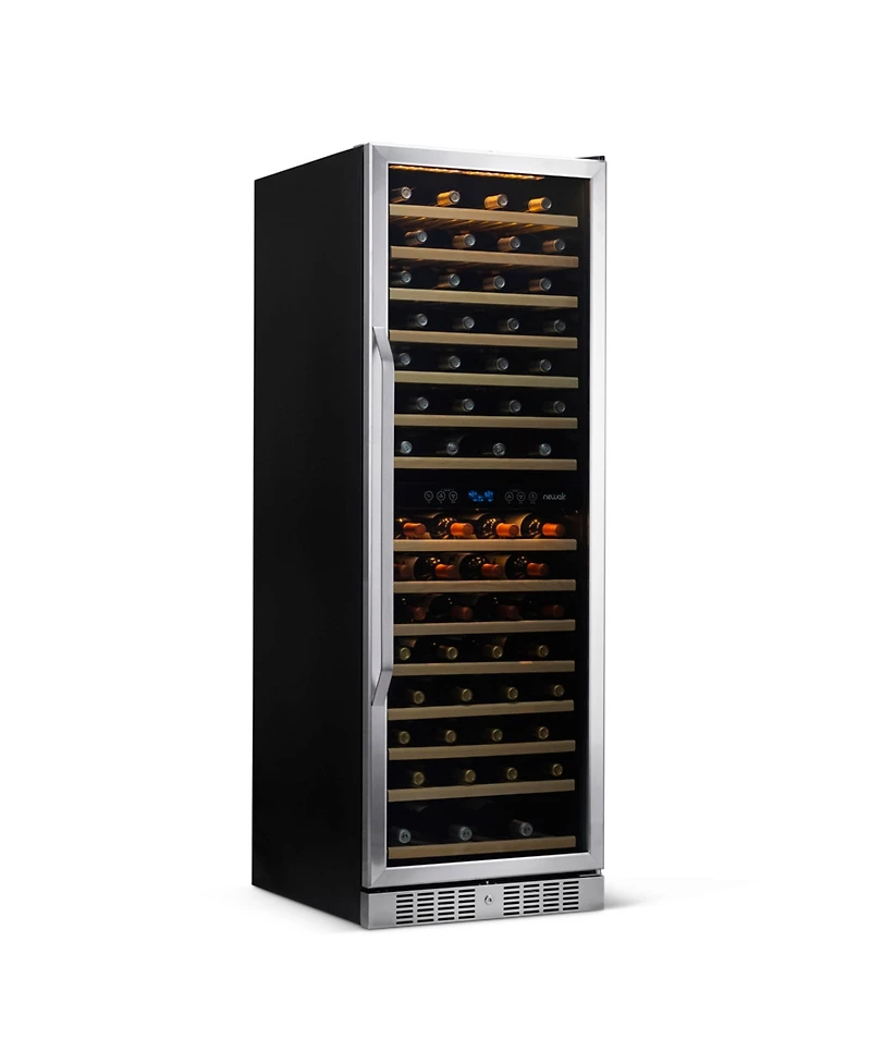 Newair 27" Built-in 160 Bottle Dual Zone Compressor Wine Fridge in Stainless Steel, Quiet Operation with Smooth Rolling Shelves