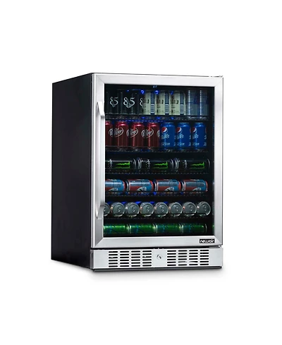 Newair 24" Built-in 177 Can Beverage Fridge in Stainless Steel with Precision Temperature Controls and Adjustable Shelves