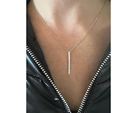 Rhodium Cubic Zirconia Bar Pendant Necklace