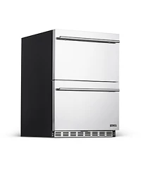 Newair 24" Built-in 20 Bottle and 80 Can Dual Drawer Indoor/Outdoor Wine and Beverage Fridge in Weatherproof Stainless Steel with Easy Glide Cast