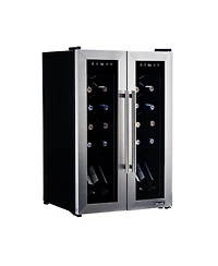 Newair 24 Bottle Wine Cooler Refrigerator, French Door Dual Temperature Zones, Freestanding Wine Fridge with Stainless Steel & Double-Layer Tempered G