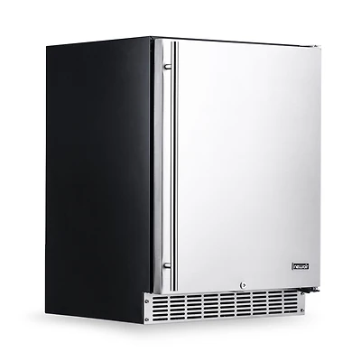 Newair 24" Built-in 160 Can Outdoor Beverage Fridge in Weatherproof Stainless Steel with Auto-Closing Door and Easy Glide Casters