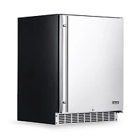 Newair 24" Built-in 160 Can Outdoor Beverage Fridge in Weatherproof Stainless Steel with Auto-Closing Door and Easy Glide Casters