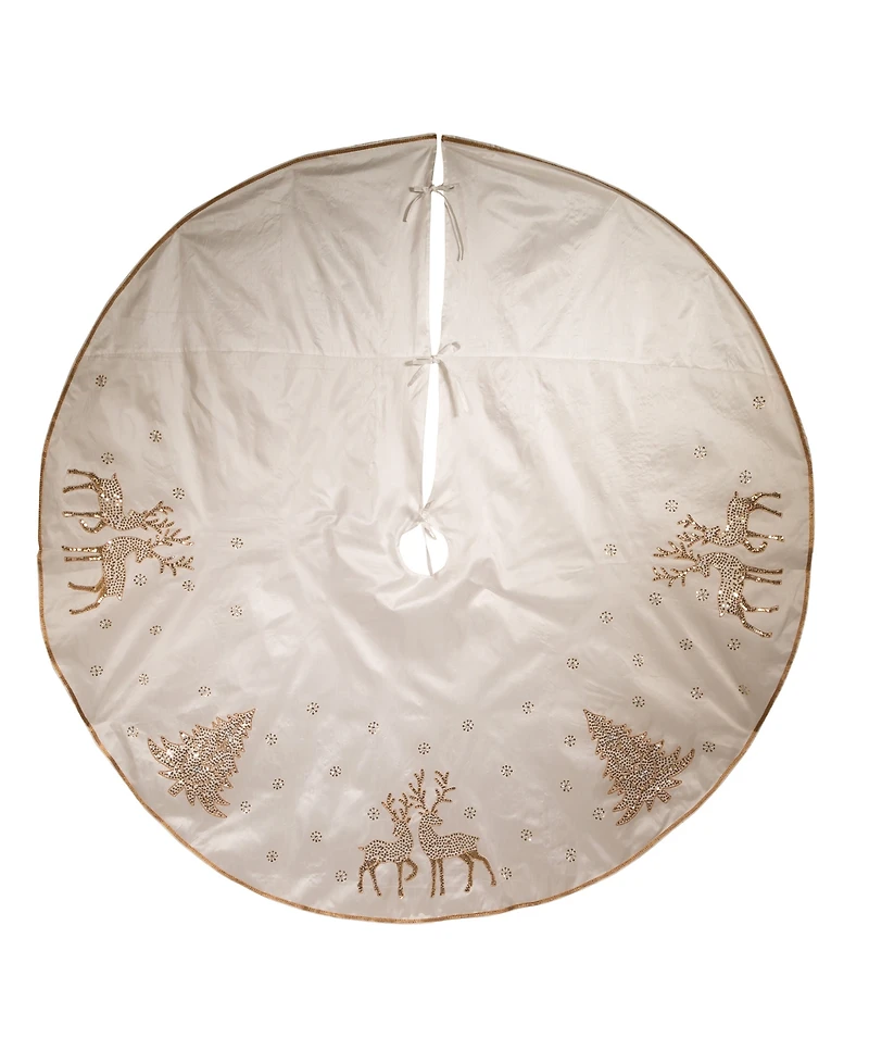 Kurt Adler 72" Tree Skirt with Glitter Tree and Reindeer Design