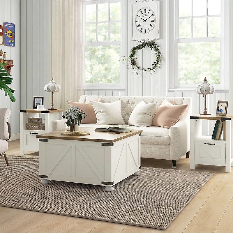 Homcom Farmhouse Table with Storage, Large Square Table