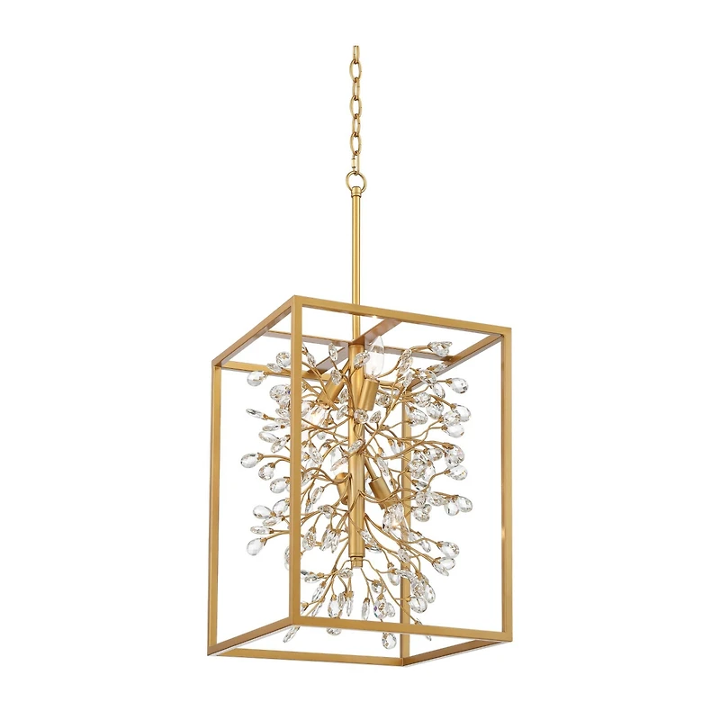 Possini Euro Design Light Brass Gold Pendant Chandelier 15 1/4" Wide Modern Clear Crystal 4-Light Fixture for Dining Room House
